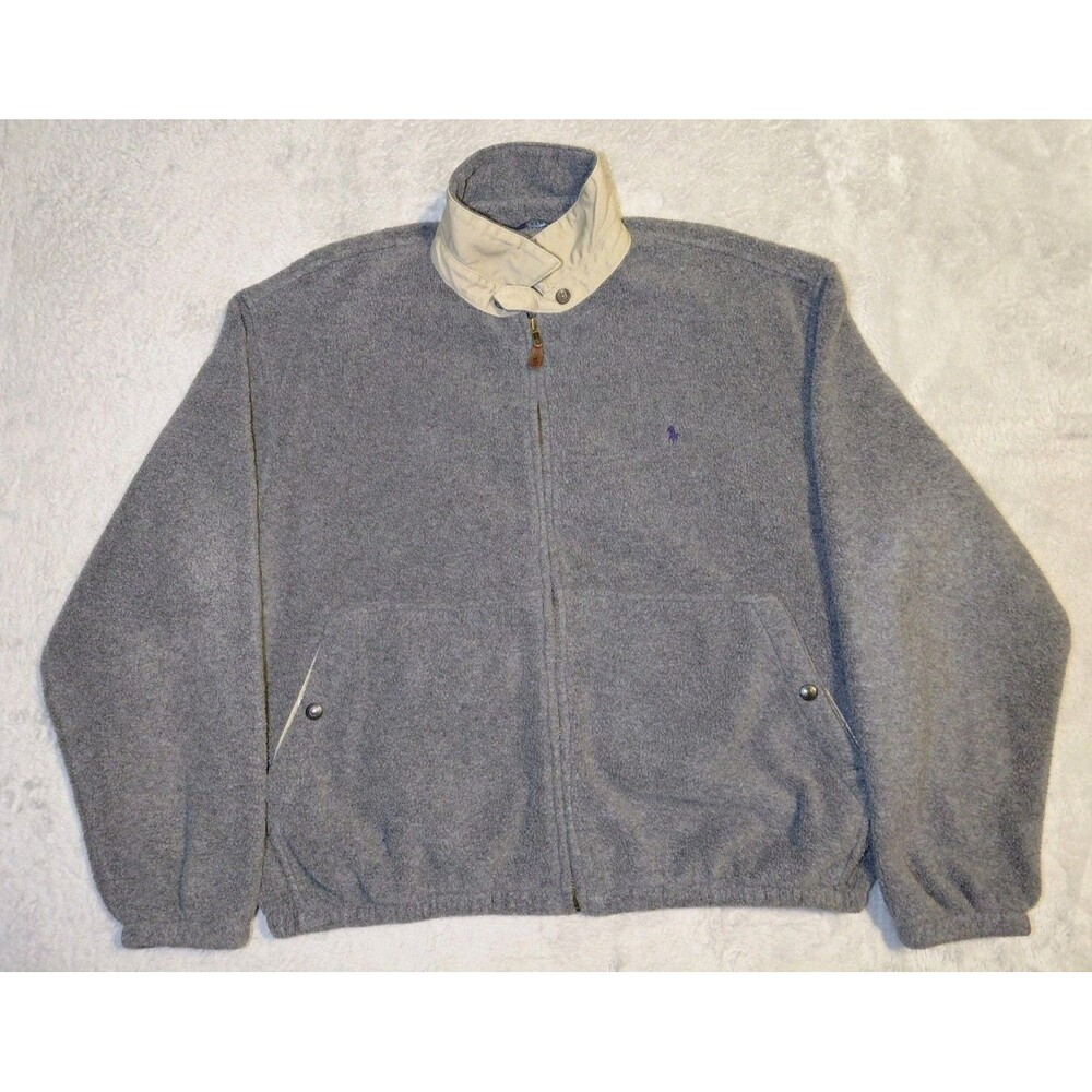 Vintage 90s Polo By Ralph Lauren Mens Gray Fleece Polartec Jacket XL Collar